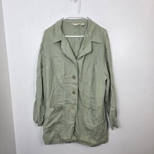 J. Jill Sage Green 100% Linen Lagenlook Casual Boho Button Up‎ Jacket Size 1X